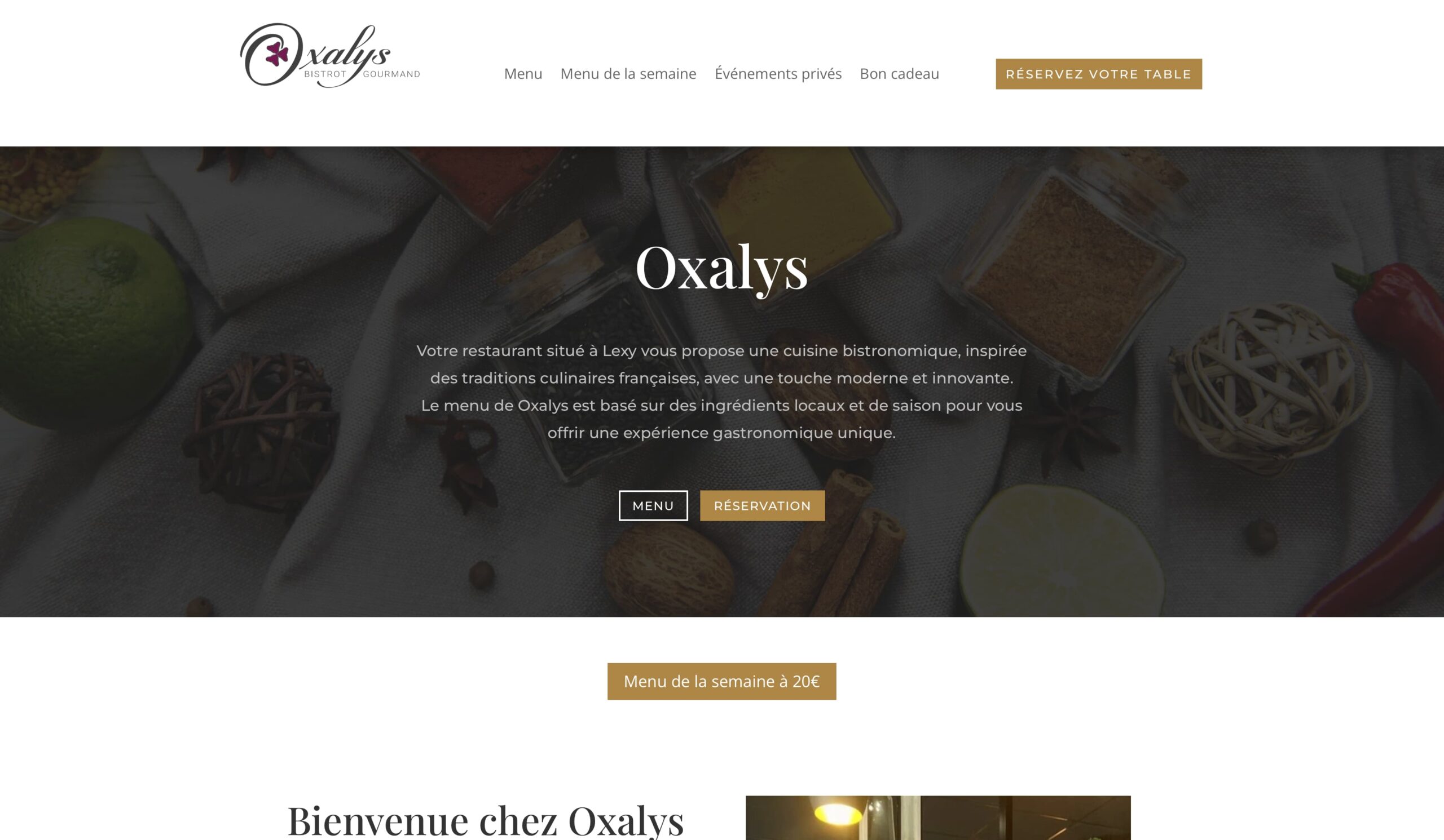 Capture d'écran du site web du Restaurant Oxalys à Lexy, conçu par Votre Expert Marketing